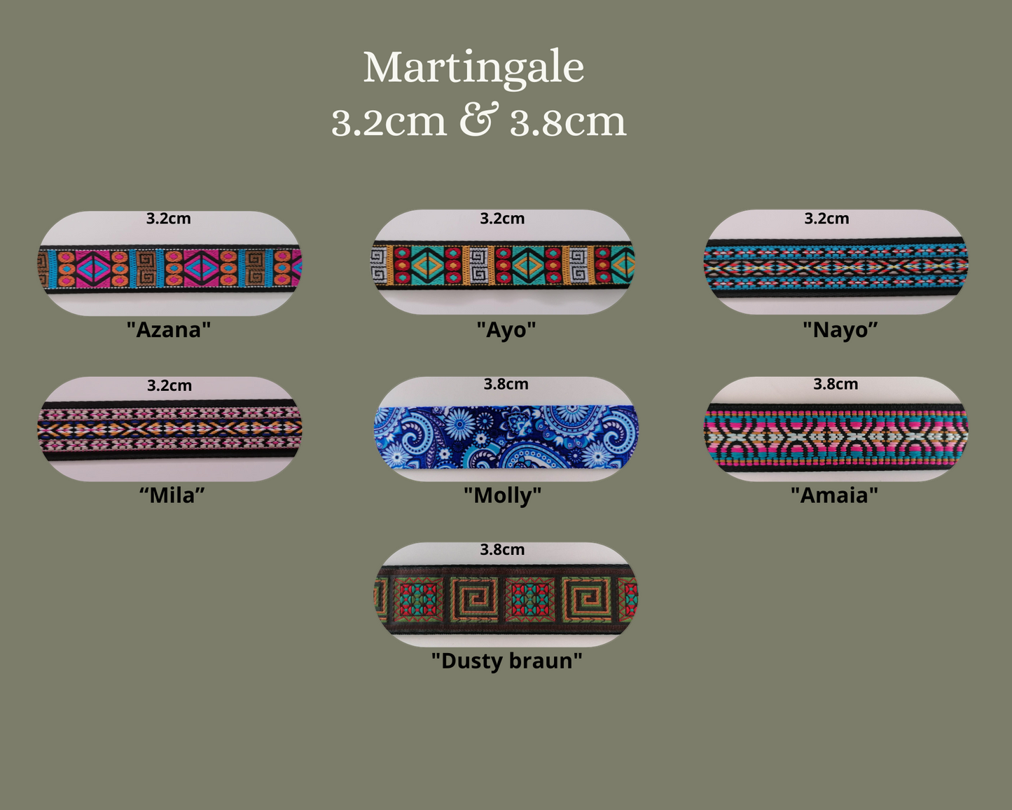 Martingale (Zugstopp) 3.2cm & 3.8cm mit verschiedenen Mustern wählbar