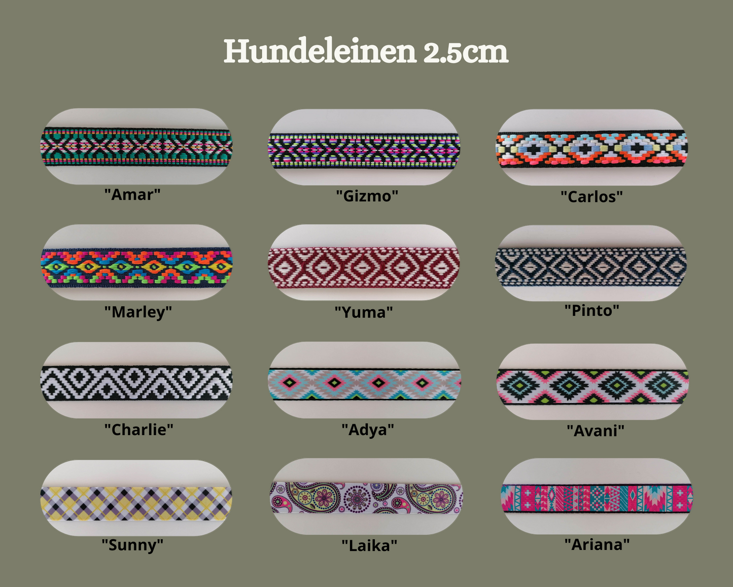 Hundeleine Standard 2.5cm in verschiedenen Mustern wählbar