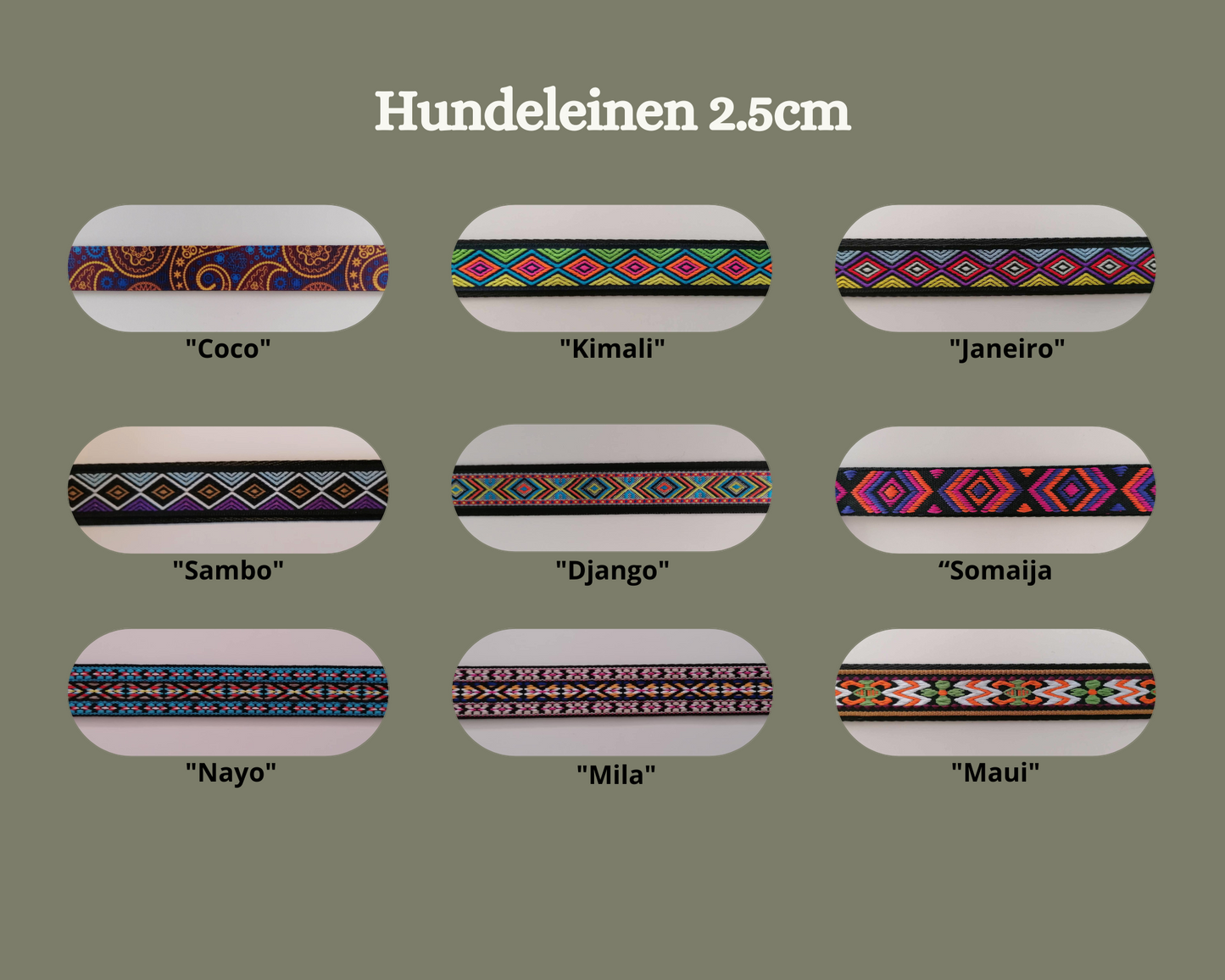 Hundeleine Standard 2.5cm in verschiedenen Mustern wählbar