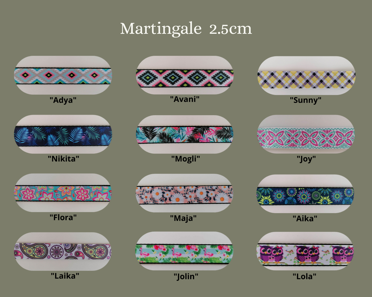 Martingale (Zugstopp) 2.5cm mit verschiedenen Mustern wählbar