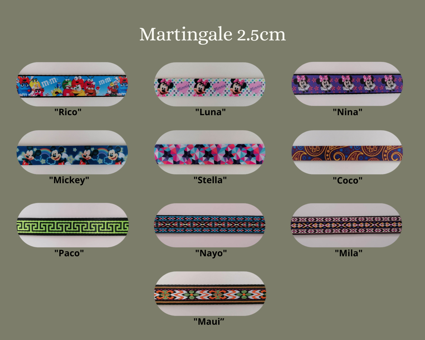 Martingale (Zugstopp) 2.5cm mit verschiedenen Mustern wählbar