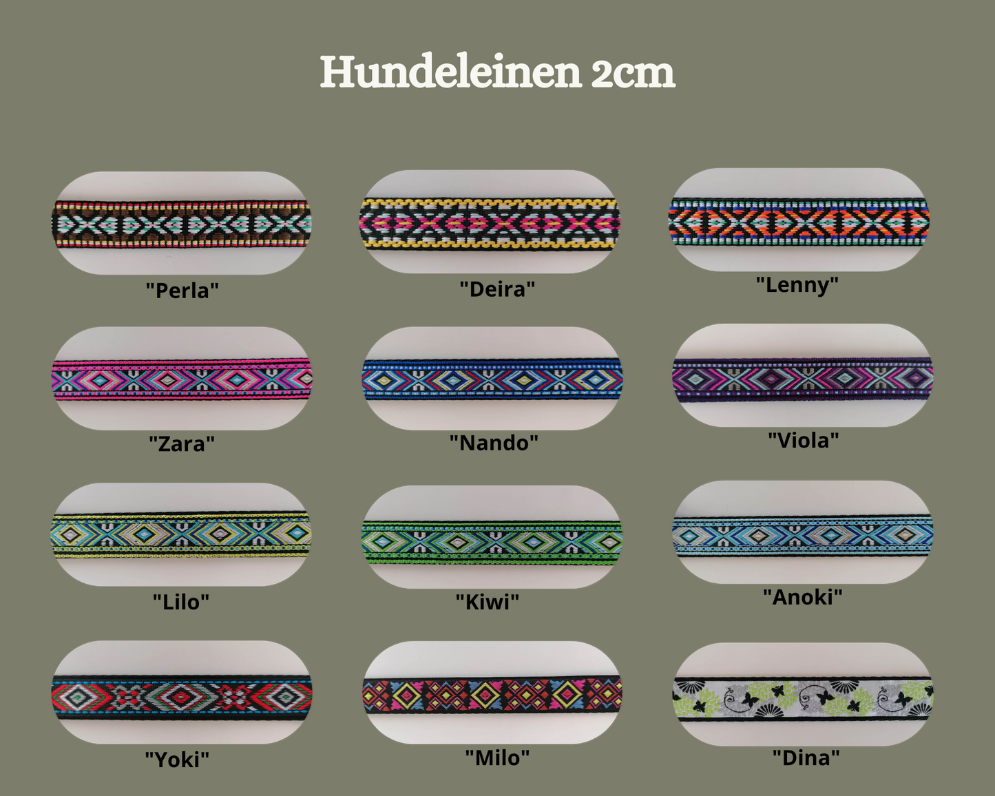 Hundeleine 3-fach verstellbar 2cm in verschiedenen Mustern wählbar