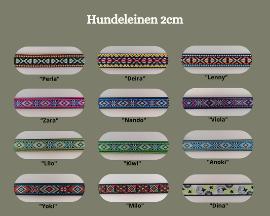 Hundeleine Standard 2cm in verschiedenen Mustern wählbar