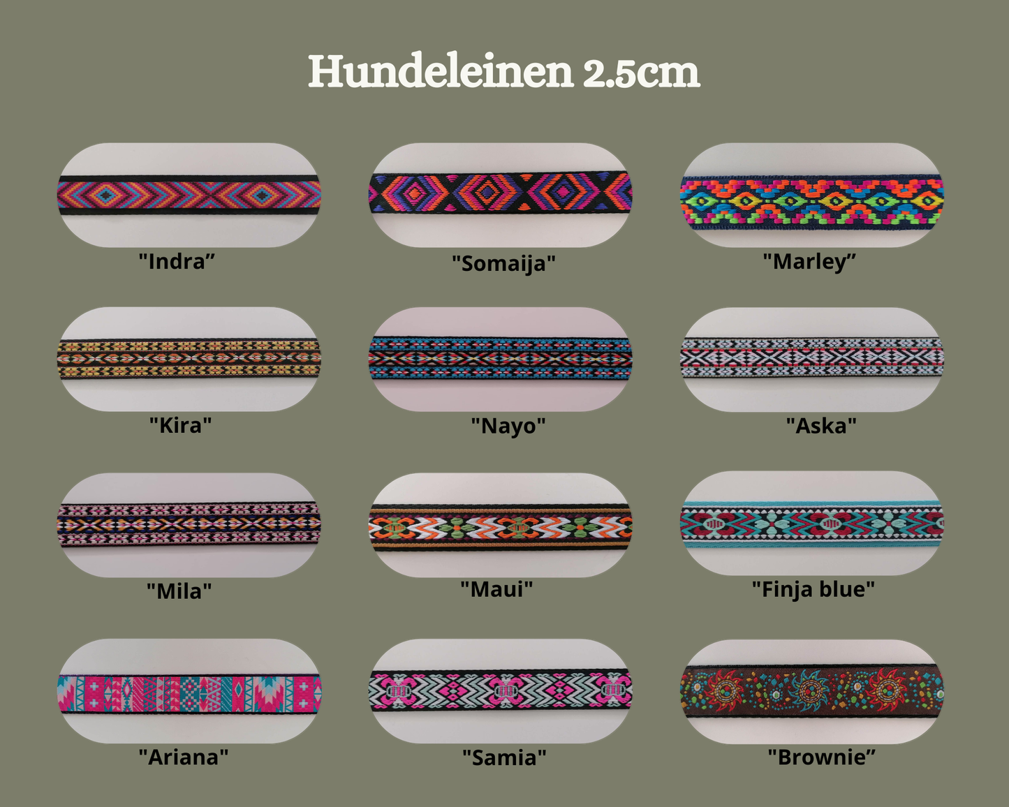 Hundeleine 3-fach verstellbar 2.5cm in verschiedenen Mustern wählbar