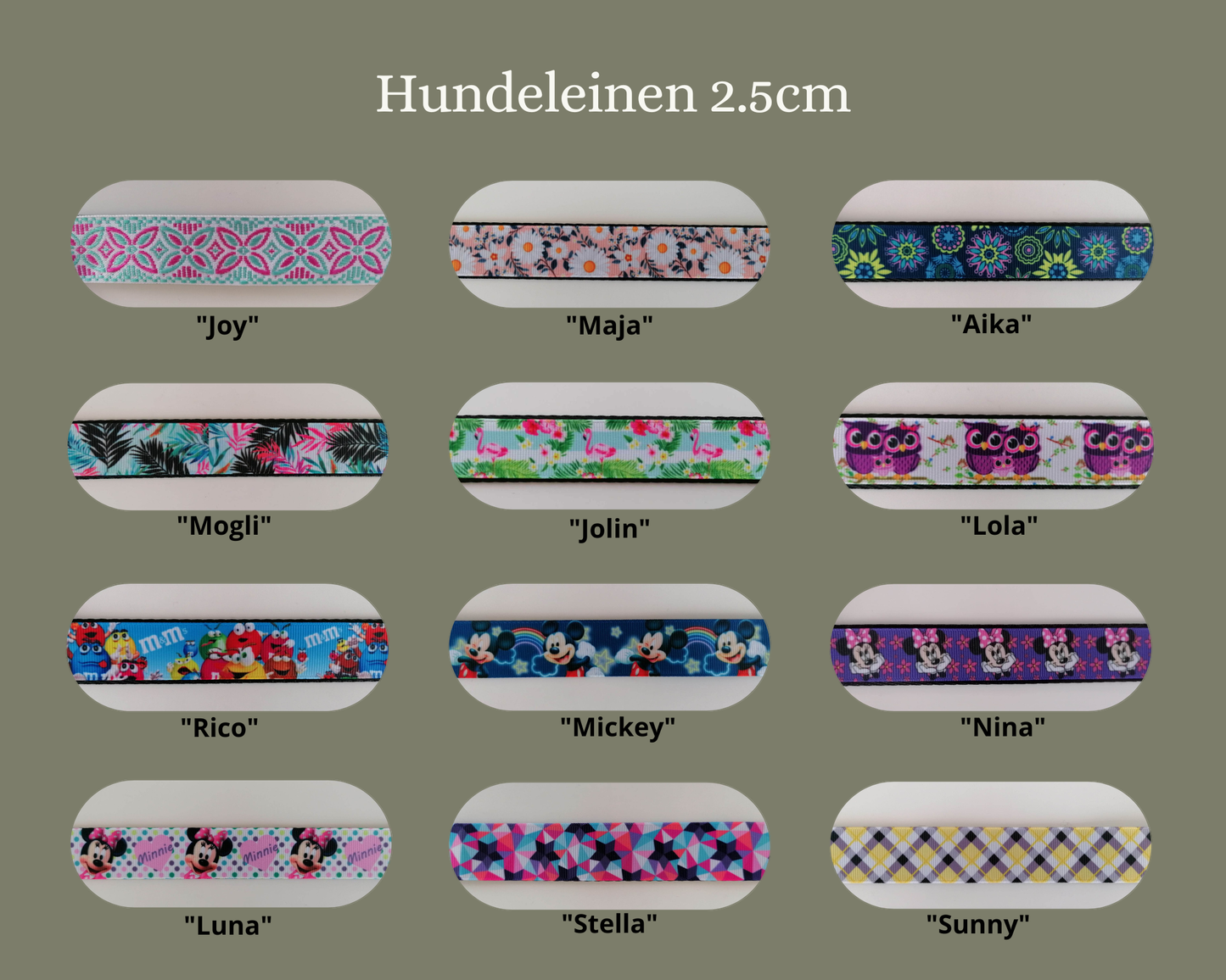 Hundeleine 3-fach verstellbar 2.5cm in verschiedenen Mustern wählbar