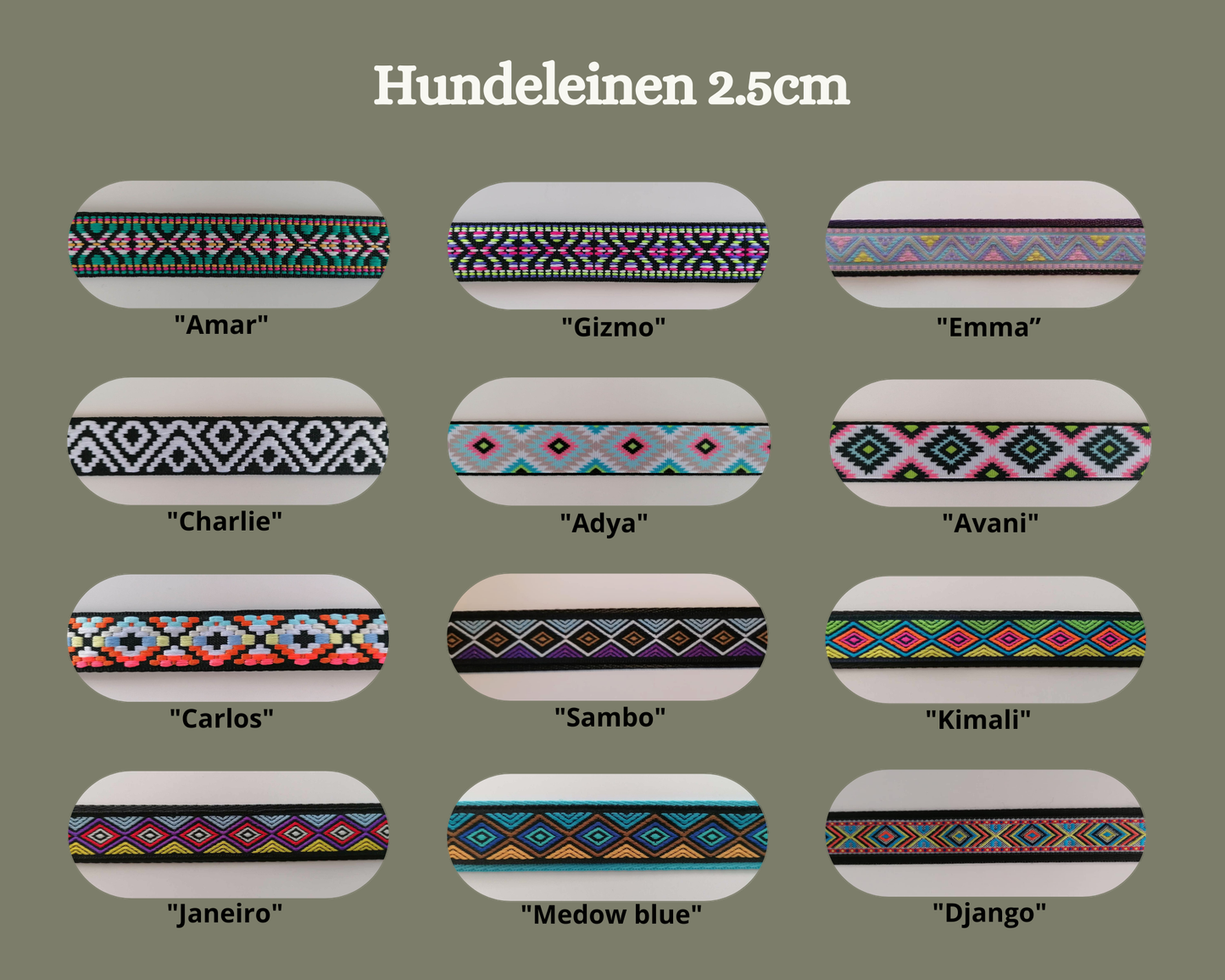 Hundeleine 3-fach verstellbar 2.5cm in verschiedenen Mustern wählbar