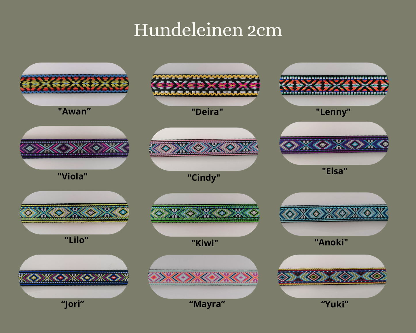 Hundeleine Standard 2cm in verschiedenen Mustern wählbar