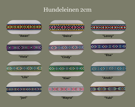 Hundeleine Standard 2cm in verschiedenen Mustern wählbar