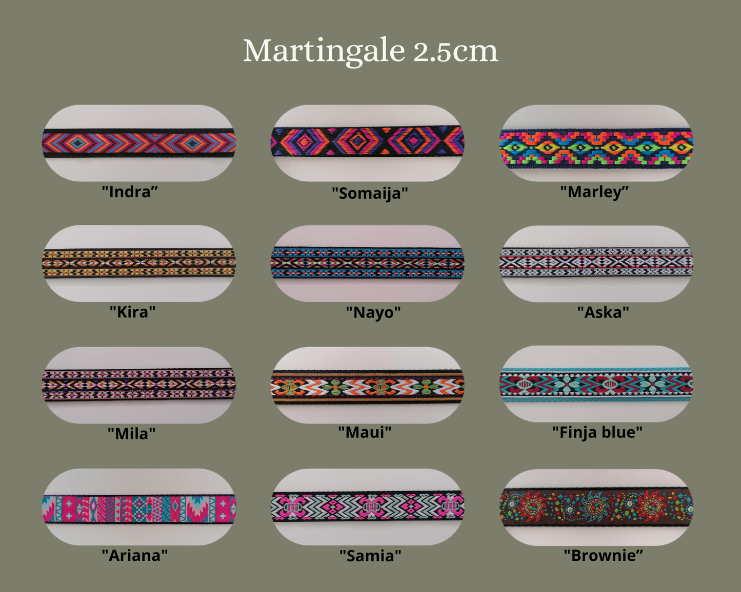 Martingale (Zugstopp) 2.5cm mit verschiedenen Mustern wählbar