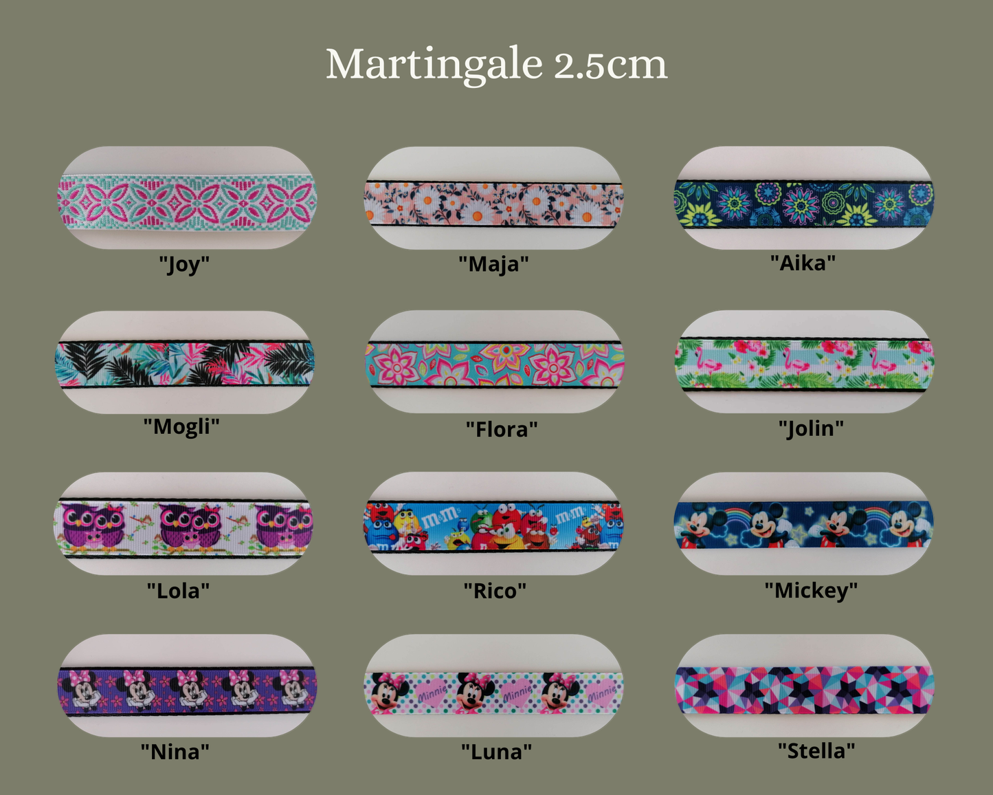 Martingale (Zugstopp) 2.5cm mit verschiedenen Mustern wählbar