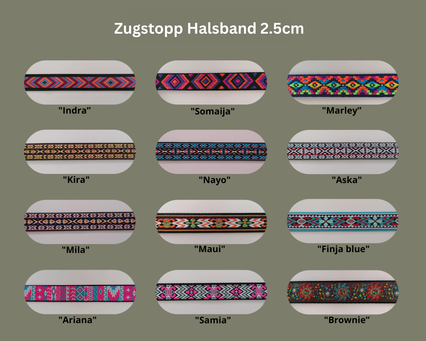 Zugstopp Hundehalsband 2.5cm in verschiedenen Mustern wählbar