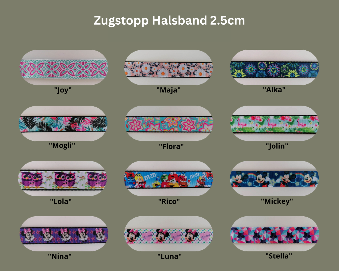 Zugstopp Hundehalsband 2.5cm in verschiedenen Mustern wählbar