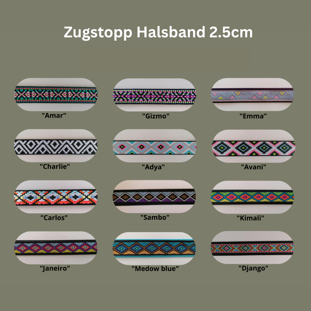 Zugstopp Hundehalsband 2.5cm in verschiedenen Mustern wählbar