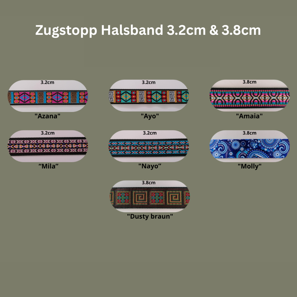 Zugstopp Hundehalsband 3.2cm & 3.8cm in verschiedenen Mustern wählbar
